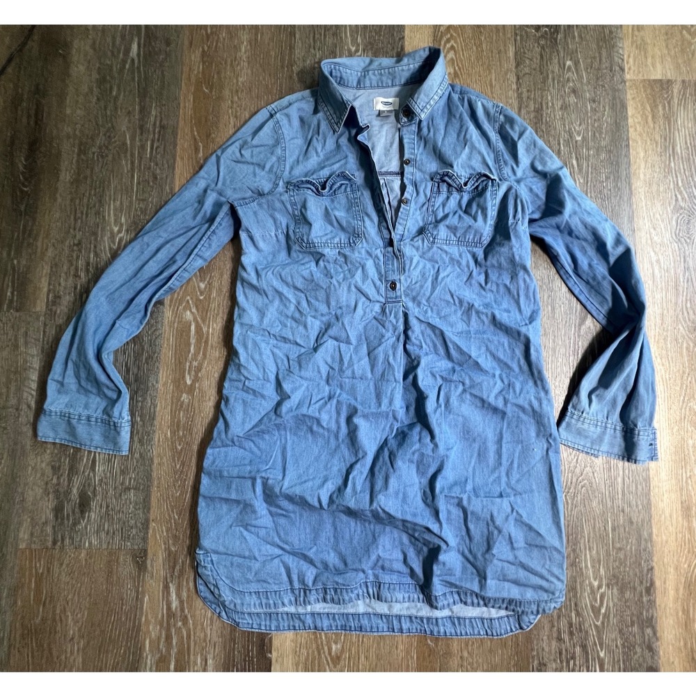 Old Navy Chambray Shirt Dress Womens Small‎ Blue Long Sleeve Button Front Tunic